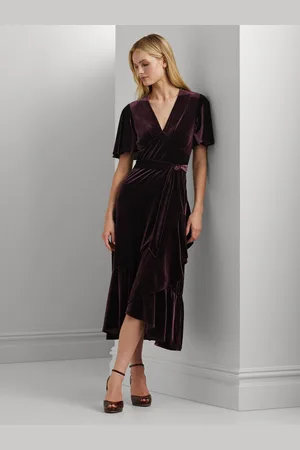 Ralph Lauren Velvet Belted V-Neck Dress36