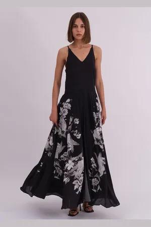 Religion Inversion Maxi Dress In Cupro With Beautiful Swallow Print42