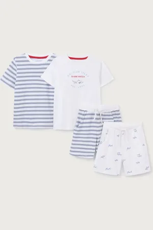 The White Company Relaxed Fit 100% Cotton Shark and Stripe White Pyjamas Set Of 2146152cm