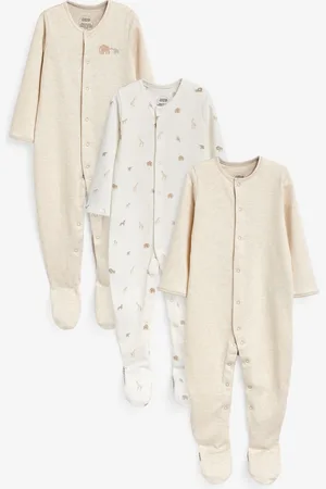 Mamas & Papas 100% Cotton Born Wild Brown Sleepsuits 3 Pack3 - 6 måneder (62 - 68cm)