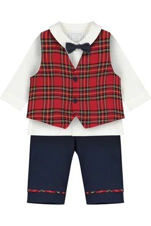 Emile et Rose Shirt Trousers And Tartan Waistcoat 100% Cotton Christmas Set3 år (98cm)