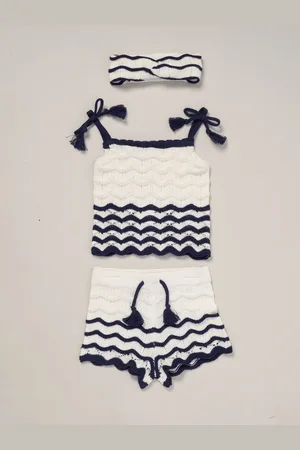 MISS True 100% Cotton White Knit Top Shorts and Headband Outfit Set122128cm