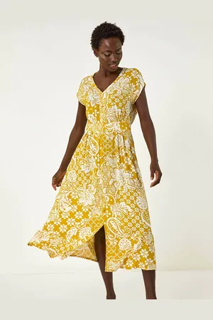 Roman Leaf Print Button Midi Dress42