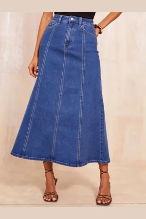 Friends Like These Seam Detail Flared Denim Skirt34