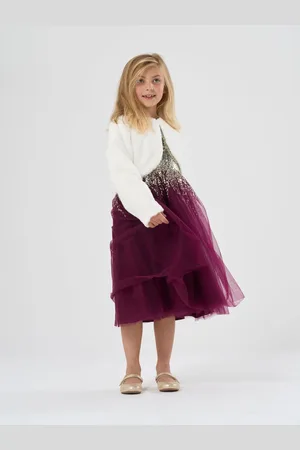 MISS Pailletter Waterfall Kjole Med Faux Fur Bolero Outfit Sæt6 - 7 år (116 - 122cm)