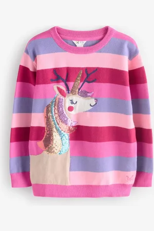 J.Crew Company Stripe Reindeer-Icorn Embellished Pink Jumper10 - 11 år (140 - 146cm)
