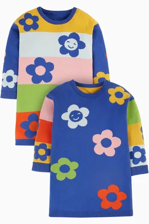 Frugi Blue Floral Reversible Knitted Dress3 - 4 år (98 - 104cm)