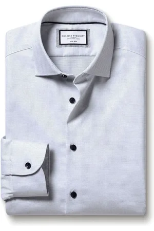 Charles Tyrwhitt Non-iron Dot Stretch Texture Slim Fit 100% Cotton Shirt38cm R (UK 15 R)