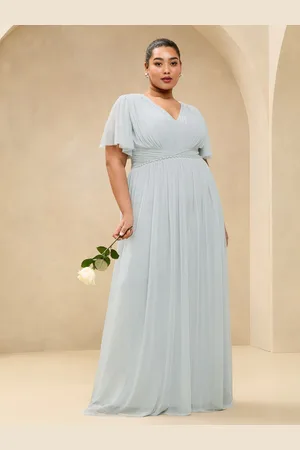 Lipsy London Short Sleeve Pearl Trim Mesh Maxi Bridesmaid Dress52