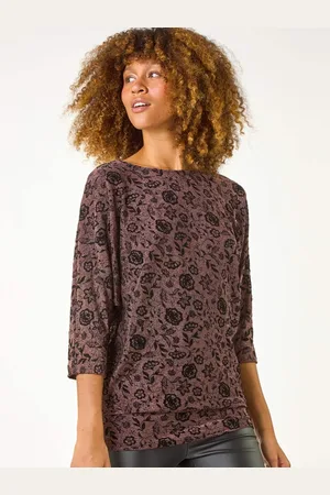 Roman Floral Print Banded Glitter Top38