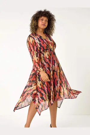Roman Curve Abstract Print Wrap Dress48