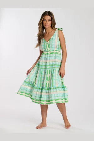 South Beach Jacquard Tie Shoulder 100% Cotton Midi Dress