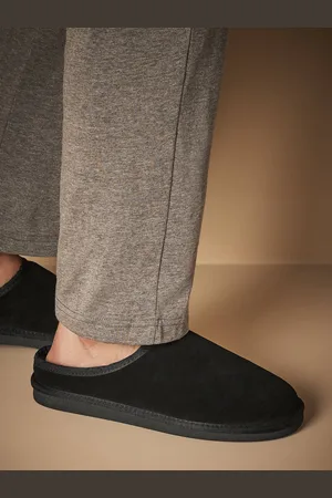 Next Faux Fur Lined Signature Suede Mule Slippers