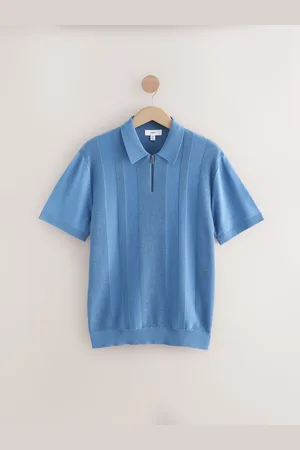Next Normal pasform Cotton Rich Textured Knit Quarter Zip Polo-skjorterSmall