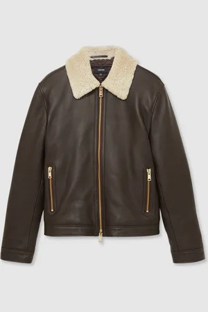 Reiss Shetland Shearling-Collar Leather JacketM