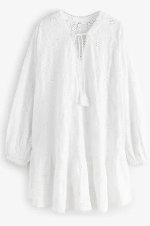 Next 3D Cornelli Embelished Long Sleeve Tiered 100% Cotton Mini Dress44