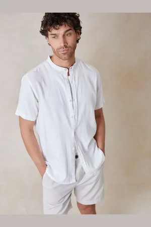 Threadbare Mandarinkrave Hør Blend Kortærmet SkjorterSmall
