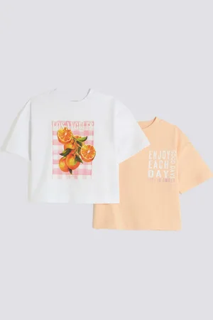 River Island Girls Graphic Boxy 100% Cotton T-Shirts 2 Pack122128cm