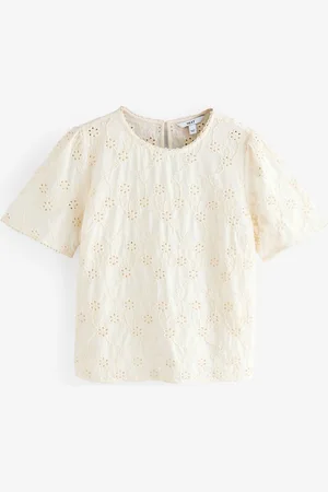 Next Textured Floral Cornelli Embroidered Short Sleeve 100% Cotton Blouse44