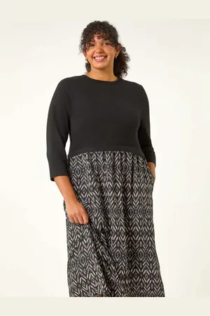 Roman Curve Contrast Print Skirt Midi Dress50