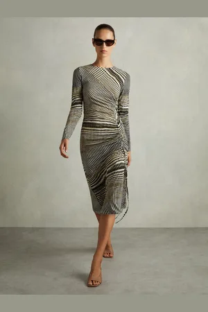 Reiss Riyo Trykt Ruched Midi Kjole38
