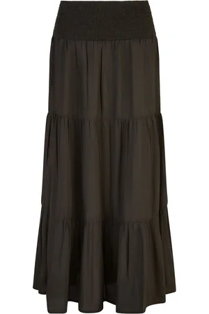 Yumi Voile Palm Leaf Print Ruched Waist Midi Skirt38