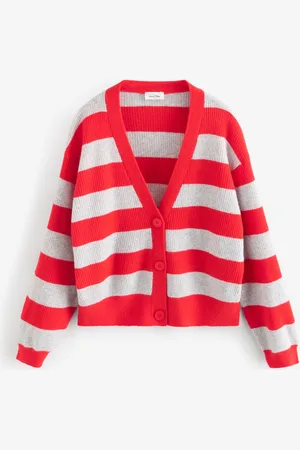 American Vintage Red Raxow Long Sleeve V-Neck Stripe CardiganXS-S