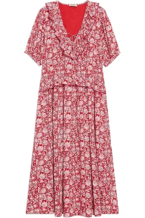Albaray Red Woodblock Frill Midi Dress42