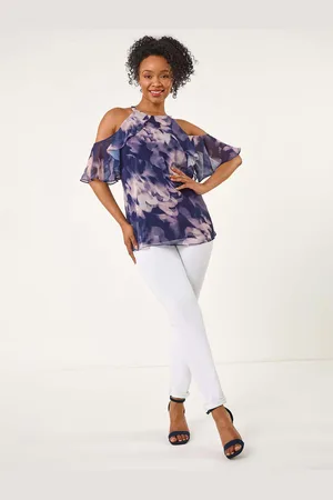 Roman Petite Halter Frill Cold Shoulder Top46