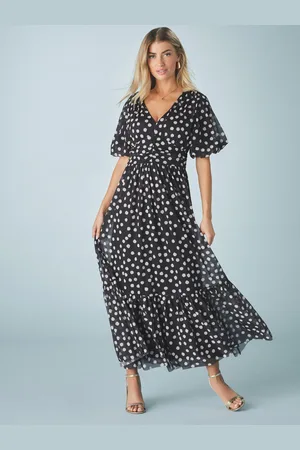 Next Mesh Pleated Puff Sleeve Waist Detail Occasion Midi Dress54