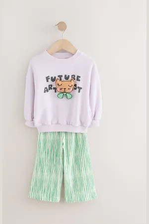 Next Sweatshirt og trykt 100% Bomuld Brede bukseben Joggingbukser