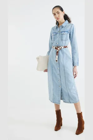 River Island Denim 100% Cotton Midi Shirt Dress42