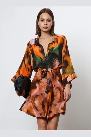 Religion Tunic Shirt Dress With Kimono Sleeves in Bright Floral Print46
