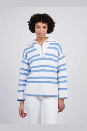 U.S. Polo Assn. U. S. Polo Assn Womens Pointelle Stripe 1/4 Zip Jumperxsmall