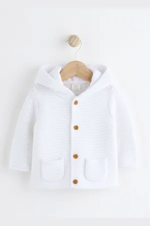 Next 100% Cotton Knitted Hooded Baby Cardigan1.5 - 2 år (86 - 92cm)