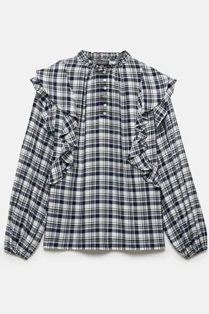 mint&berry Checked Ruffle BlouseM