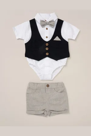 Little Gent 100% Cotton Bodysuit Brown Shirt with Mock Waistcoat Shorts and Bowtie Outfit Set8692cm