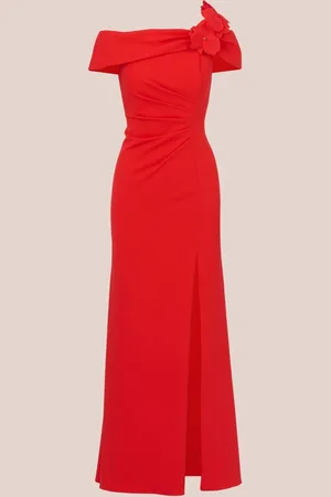 Adrianna Papell Red Asymmetrical Knit Crepe Gown46
