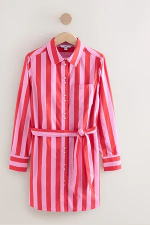 Next 100% Cotton Tie Waist Mini Shirt Dress