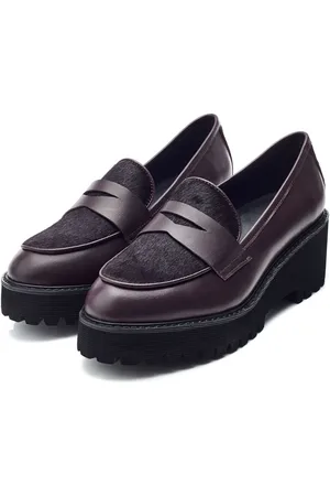 Moda In Pelle Red Florense Chunky Sole Wedge Leather Loafers