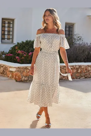 Sosandar Spot Print Bardot Tiered Maxi Dress38
