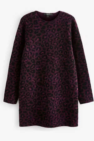 Next Leopard Dyreprint Langærmet Short Knitted Shift Trøje KjoleXL almindelig