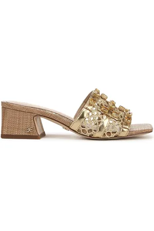 Sam Edelman Regular Fit Gold Webster Block Heeled Slider Sandals