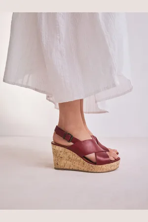 Next Forever Comfort Læder Rund Toe Cross-Over Slingback Platform Kilehæle