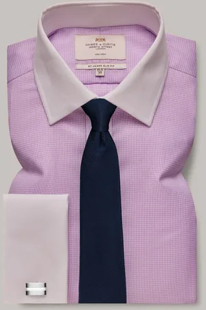 Hawes & Curtis Lilac Dogtooth 100% Cotton Shirt41cm R (UK 16 R)