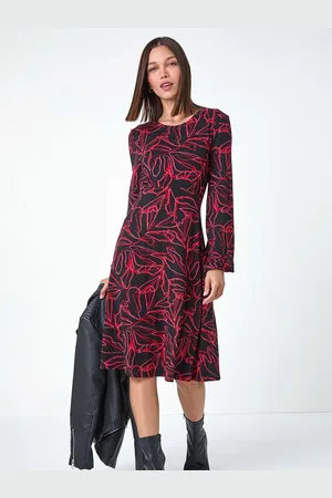 Roman Leaf Print Stretch Tea Dress48