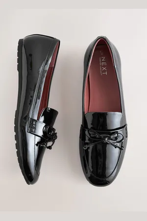 Next Forever Comfort Round Toe Patent Bow Detail Loafer Ballet Shoes