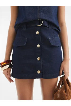 River Island Denim Button Front 100% Cotton Mini Skirt34