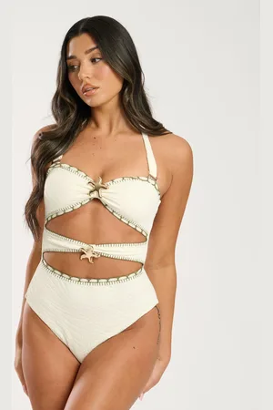 South Beach Zebra Crinkle Cut Out Embroidered Halter Swimsuit38