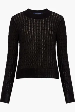 French Connection Niko Open Knit Long Sleeve Black TopXS